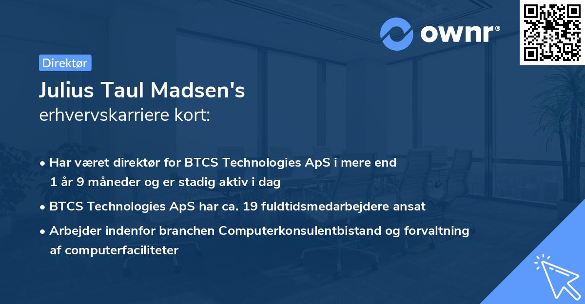 Julius Taul Madsen's erhvervskarriere kort