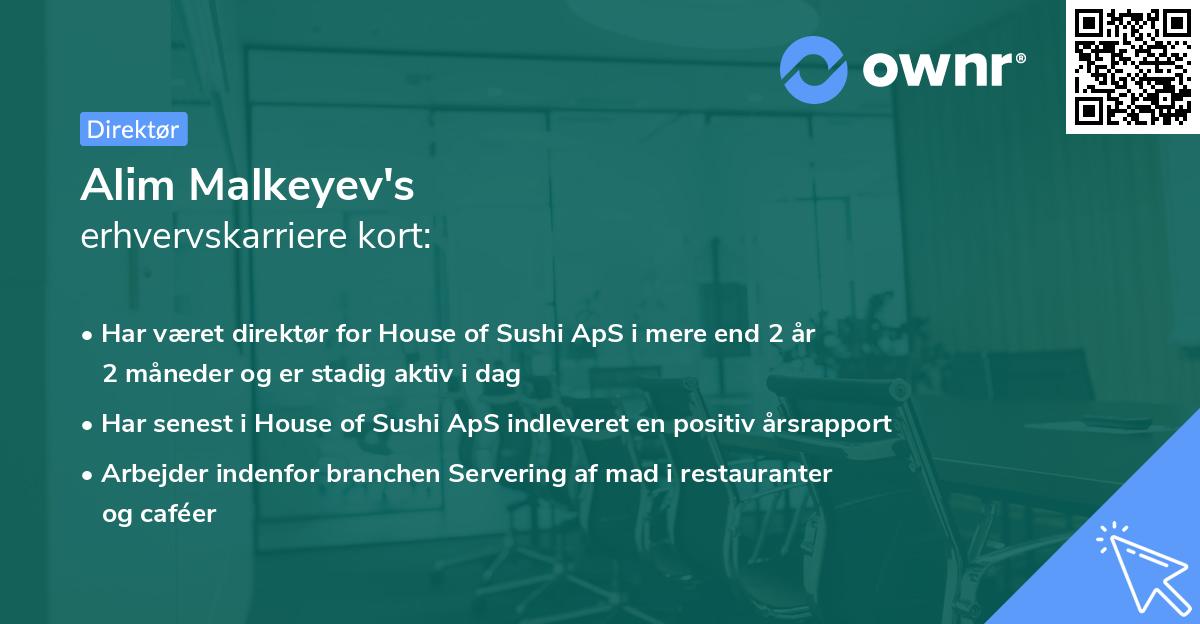Alim Malkeyev's erhvervskarriere kort
