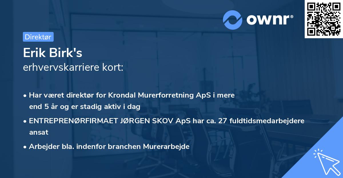 Erik Birk's erhvervskarriere kort