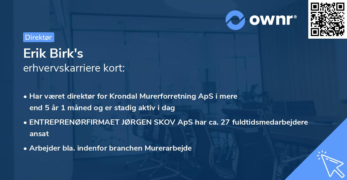 Erik Birk's erhvervskarriere kort