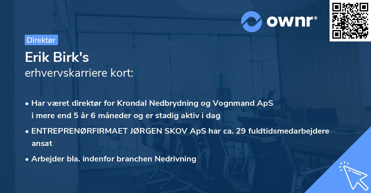 Erik Birk's erhvervskarriere kort