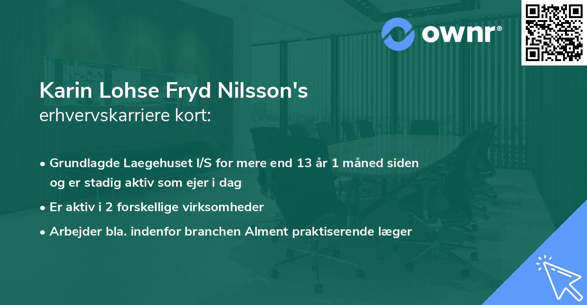 Karin Lohse Fryd Nilsson's erhvervskarriere kort