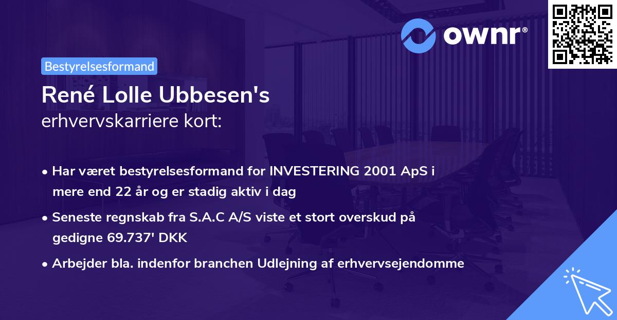 René Lolle Ubbesen's erhvervskarriere kort