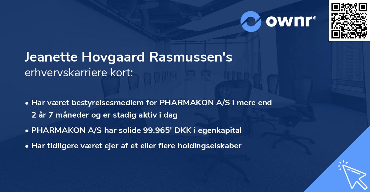 Jeanette Hovgaard Rasmussen's erhvervskarriere kort