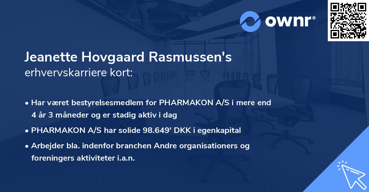 Jeanette Hovgaard Rasmussen's erhvervskarriere kort