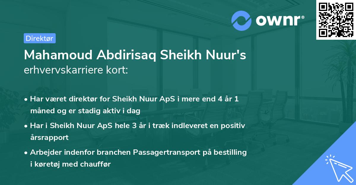 Mahamoud Abdirisaq Sheikh Nuur's erhvervskarriere kort