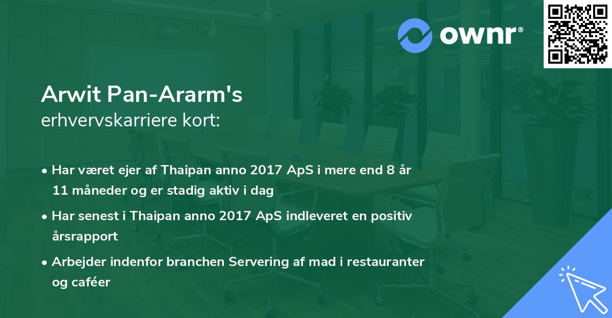 Arwit Pan-Ararm's erhvervskarriere kort
