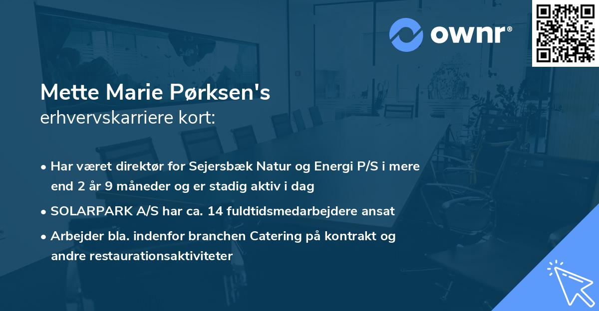 Mette Marie Pørksen's erhvervskarriere kort