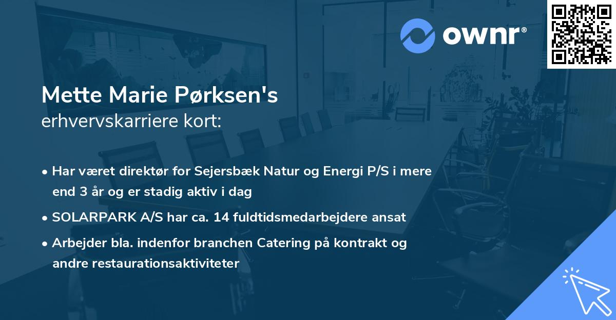 Mette Marie Pørksen's erhvervskarriere kort