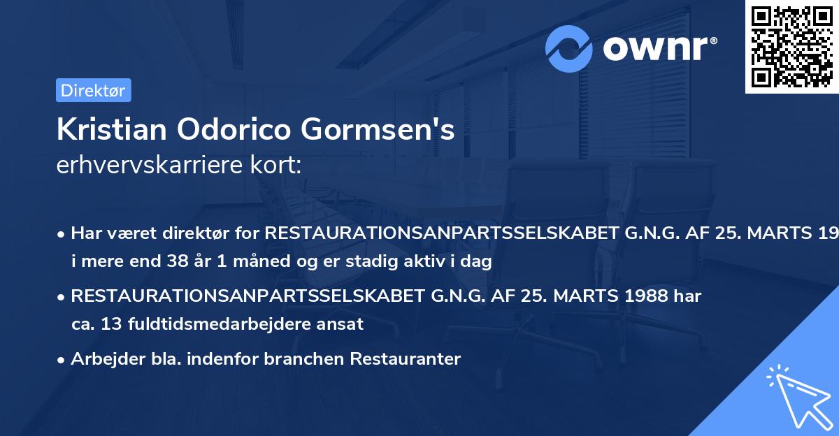 Kristian Odorico Gormsen's erhvervskarriere kort