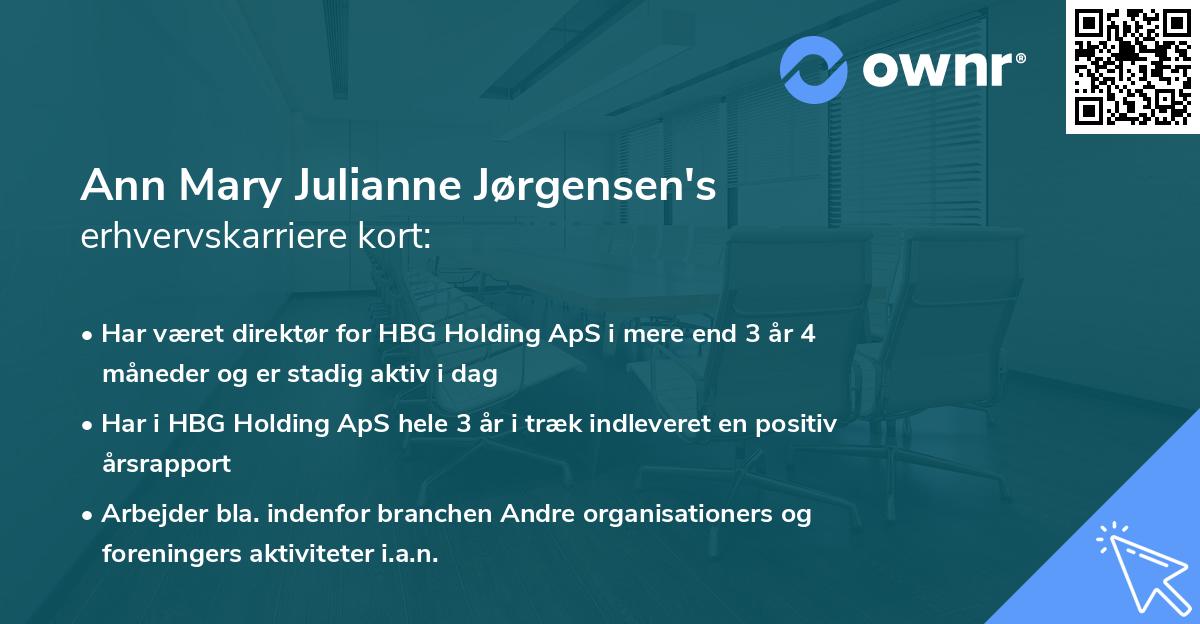 Ann Mary Julianne Jørgensen's erhvervskarriere kort