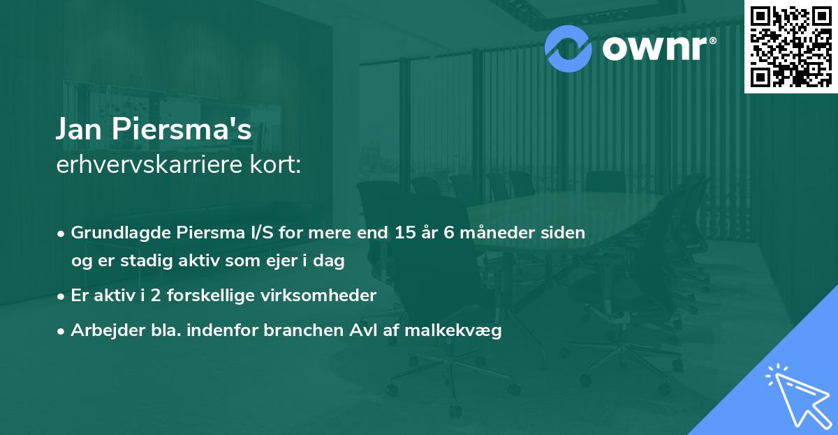 Jan Piersma's erhvervskarriere kort