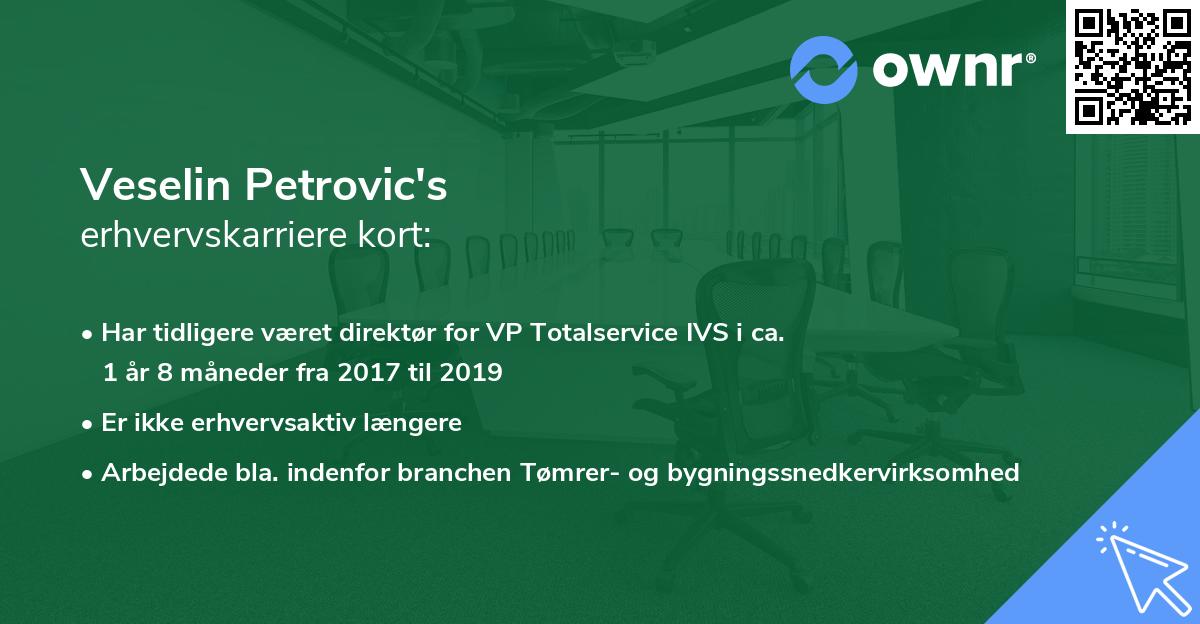 Veselin Petrovic's erhvervskarriere kort