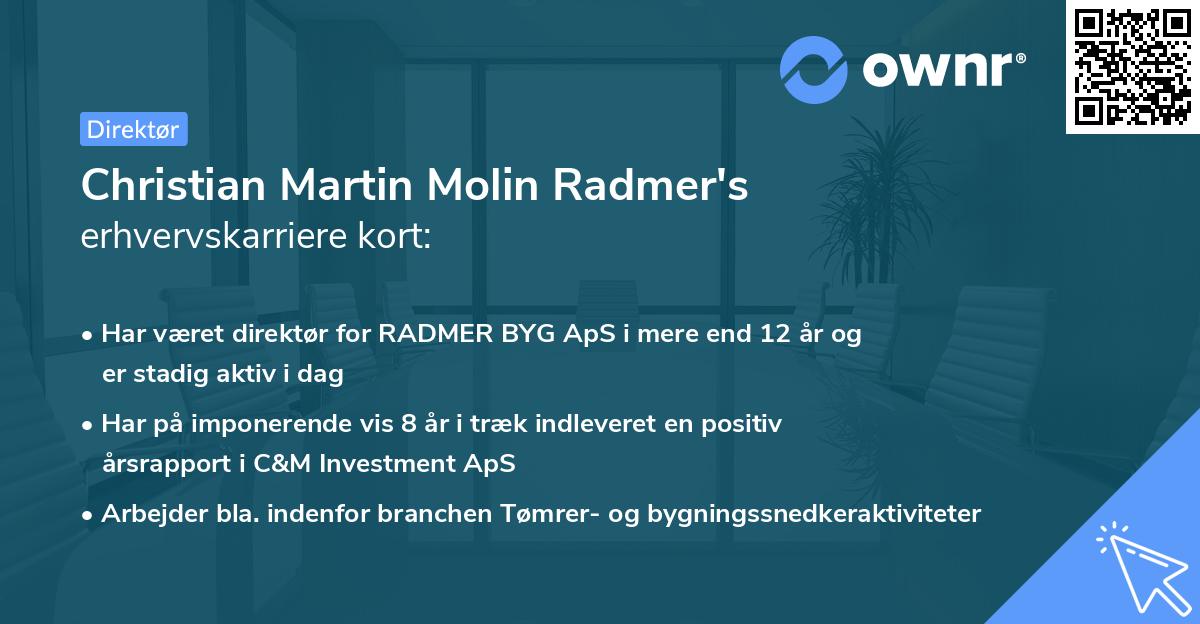 Christian Martin Molin Radmer's erhvervskarriere kort
