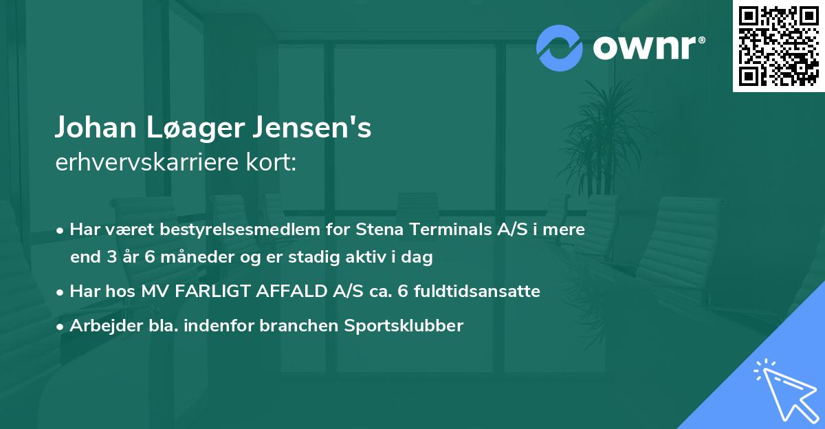 Johan Løager Jensen's erhvervskarriere kort