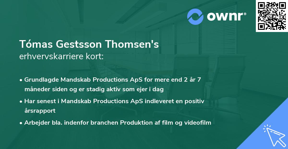 Tómas Gestsson Thomsen's erhvervskarriere kort