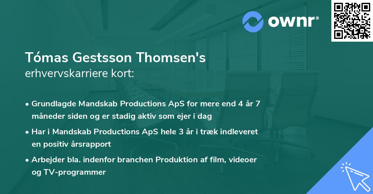 Tómas Gestsson Thomsen's erhvervskarriere kort
