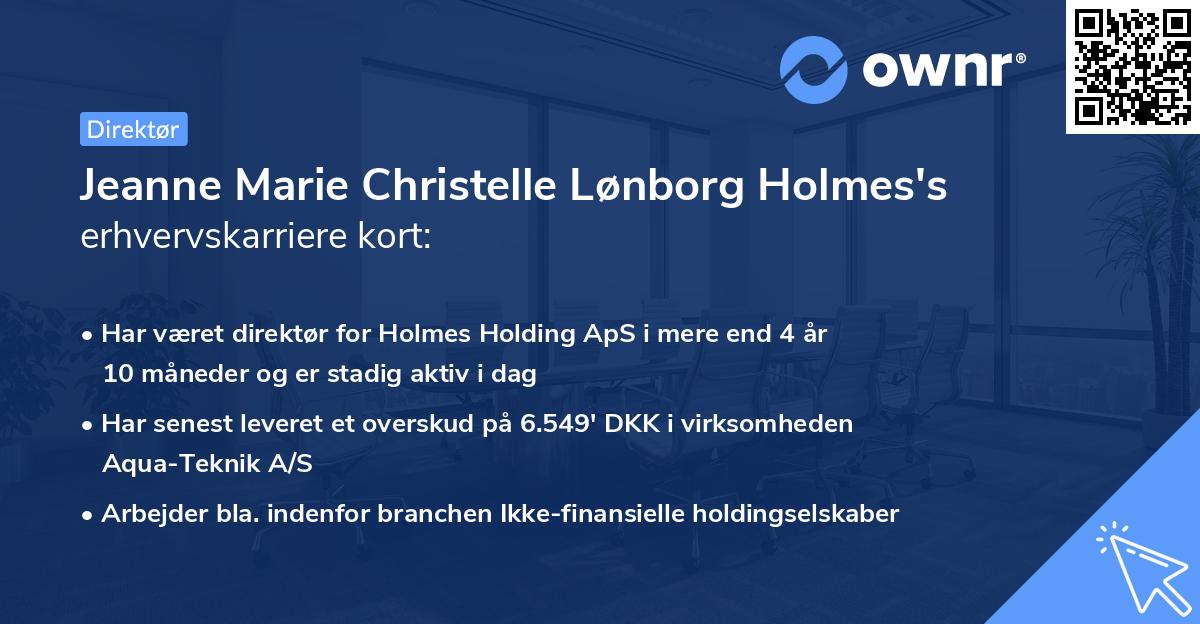 Jeanne Marie Christelle Lønborg Holmes's erhvervskarriere kort