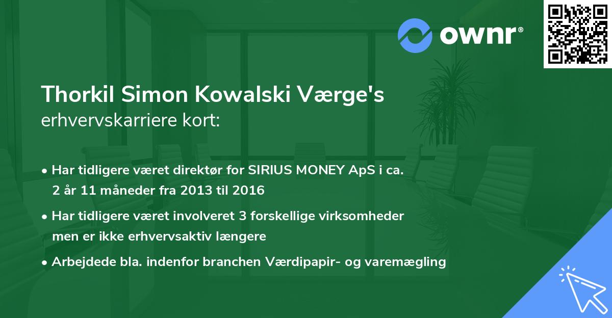 Thorkil Simon Kowalski Værge's erhvervskarriere kort