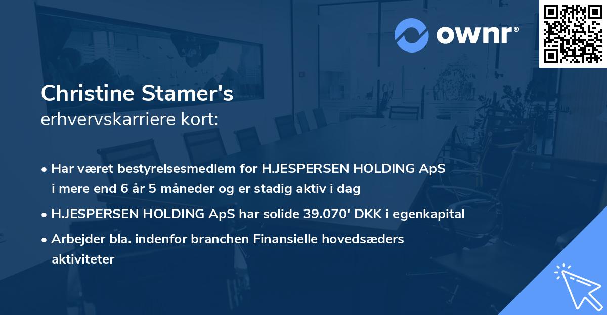 Christine Stamer's erhvervskarriere kort