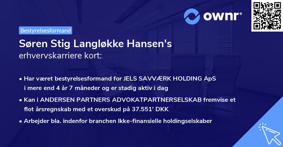 Søren Stig Langløkke Hansen's erhvervskarriere kort