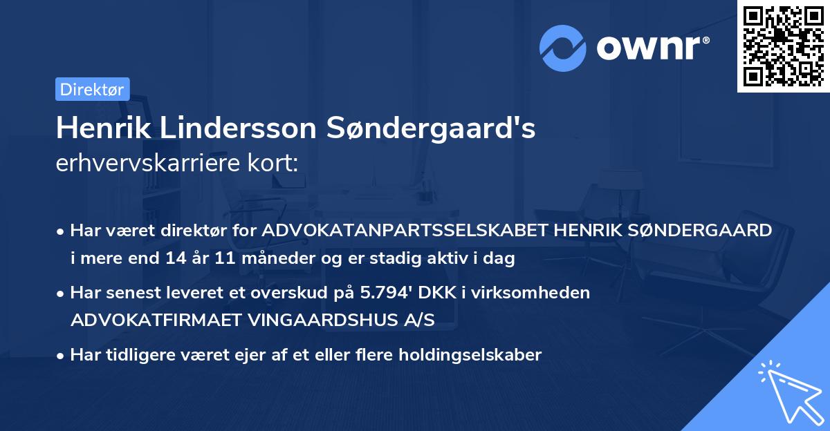 Henrik Lindersson Søndergaard's erhvervskarriere kort