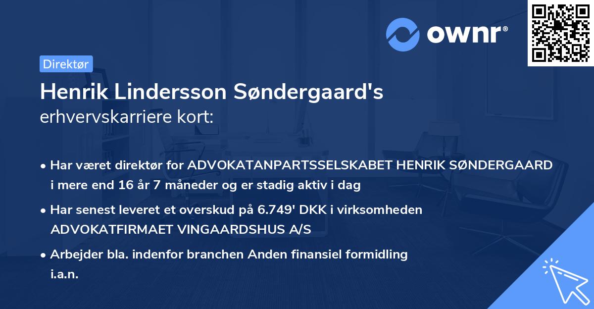 Henrik Lindersson Søndergaard's erhvervskarriere kort