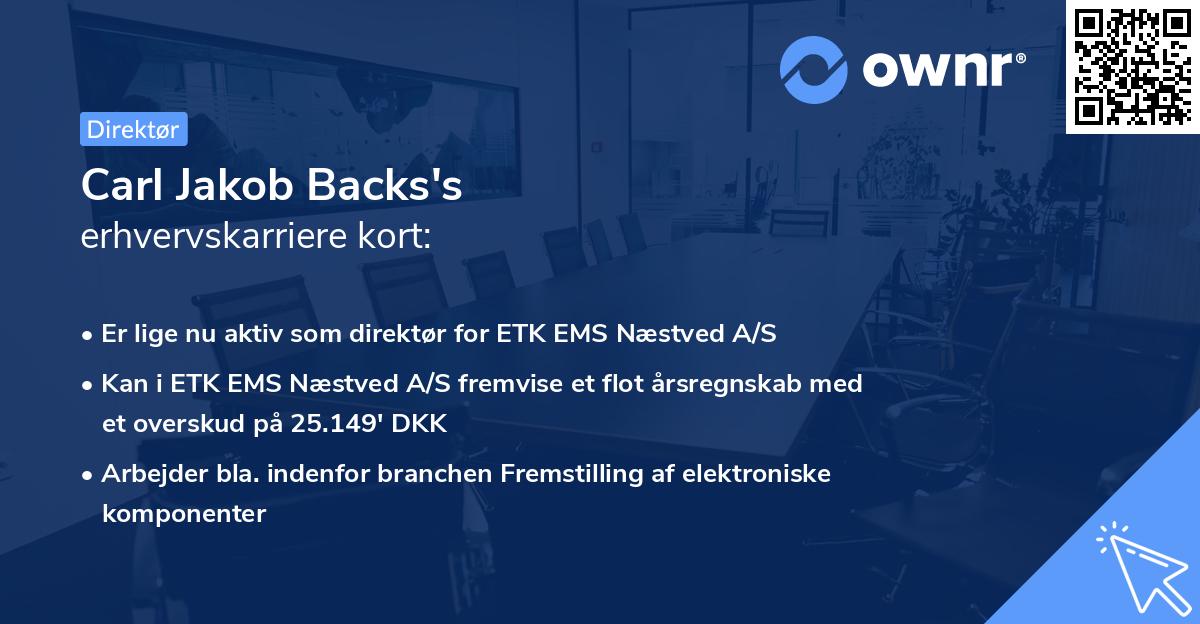 Carl Jakob Backs's erhvervskarriere kort