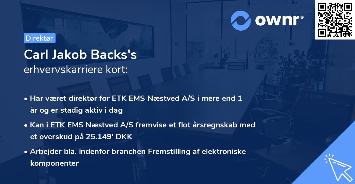 Carl Jakob Backs's erhvervskarriere kort