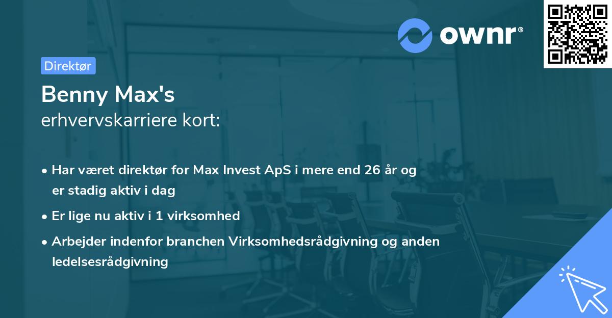 Benny Max's erhvervskarriere kort
