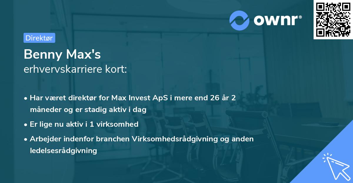 Benny Max's erhvervskarriere kort