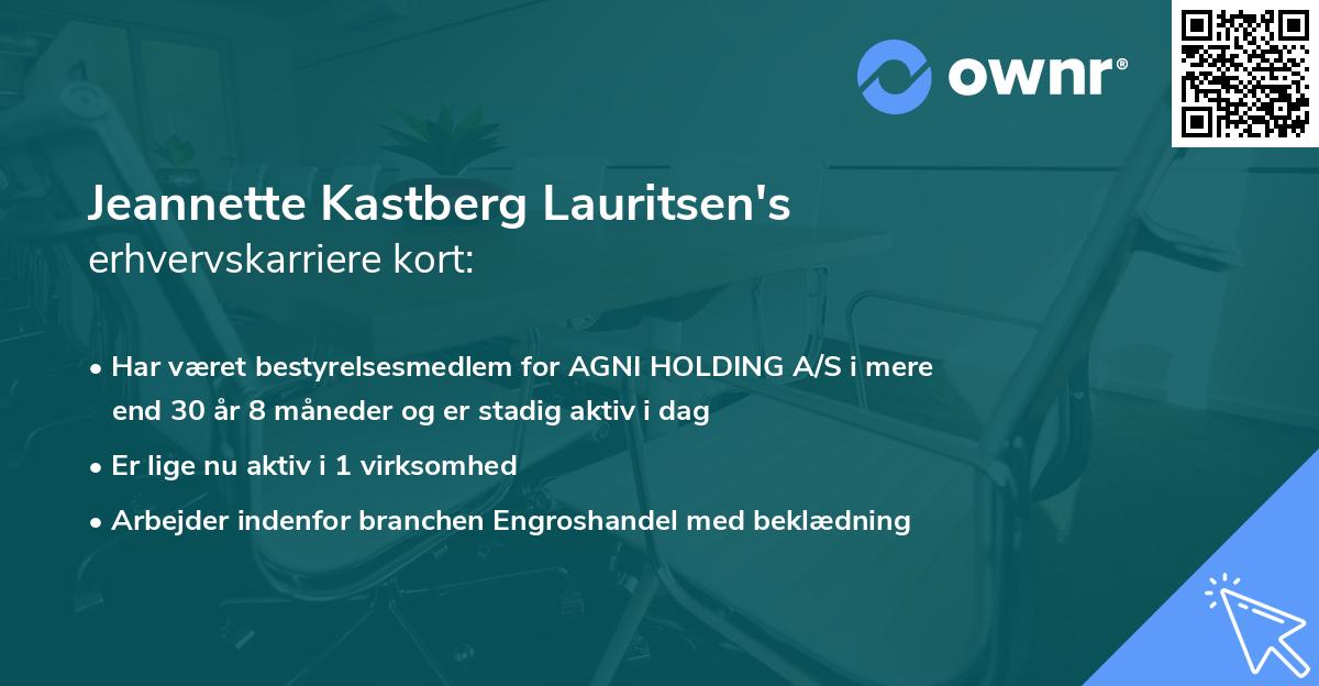 Jeannette Kastberg Lauritsen's erhvervskarriere kort