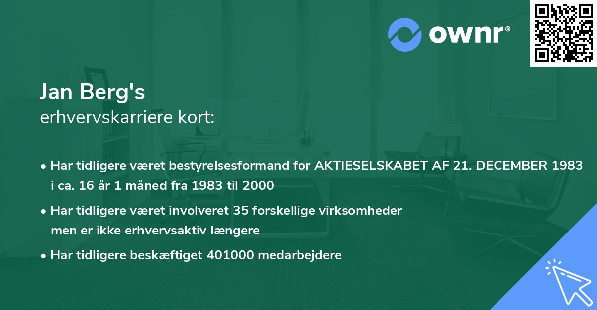 Jan Berg's erhvervskarriere kort