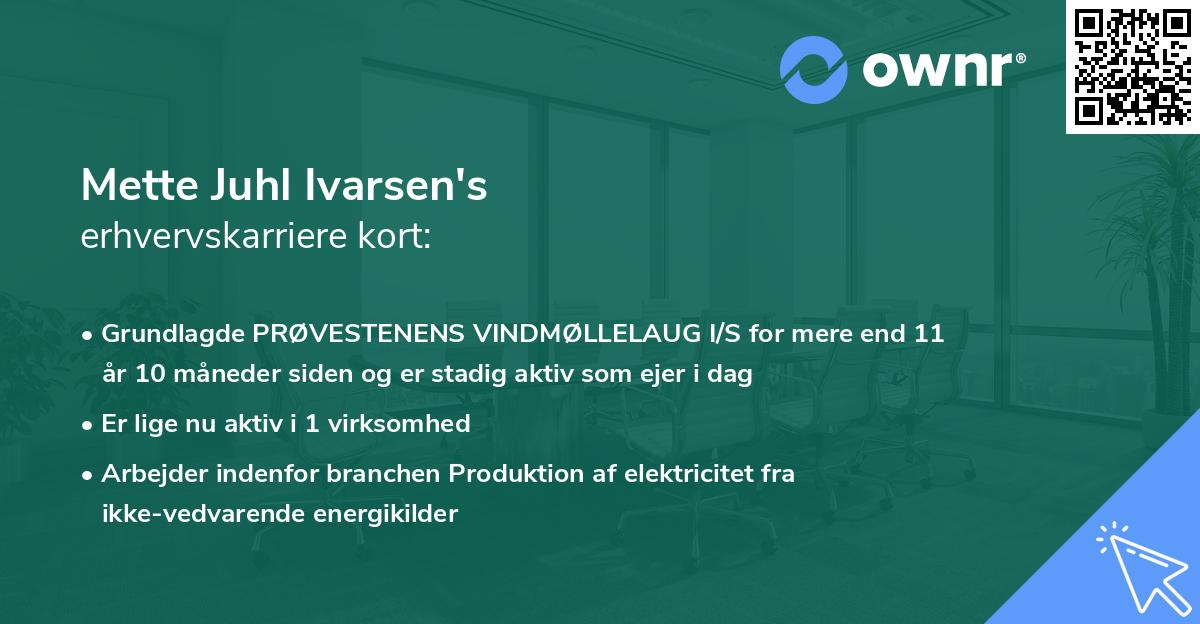 Mette Juhl Ivarsen's erhvervskarriere kort