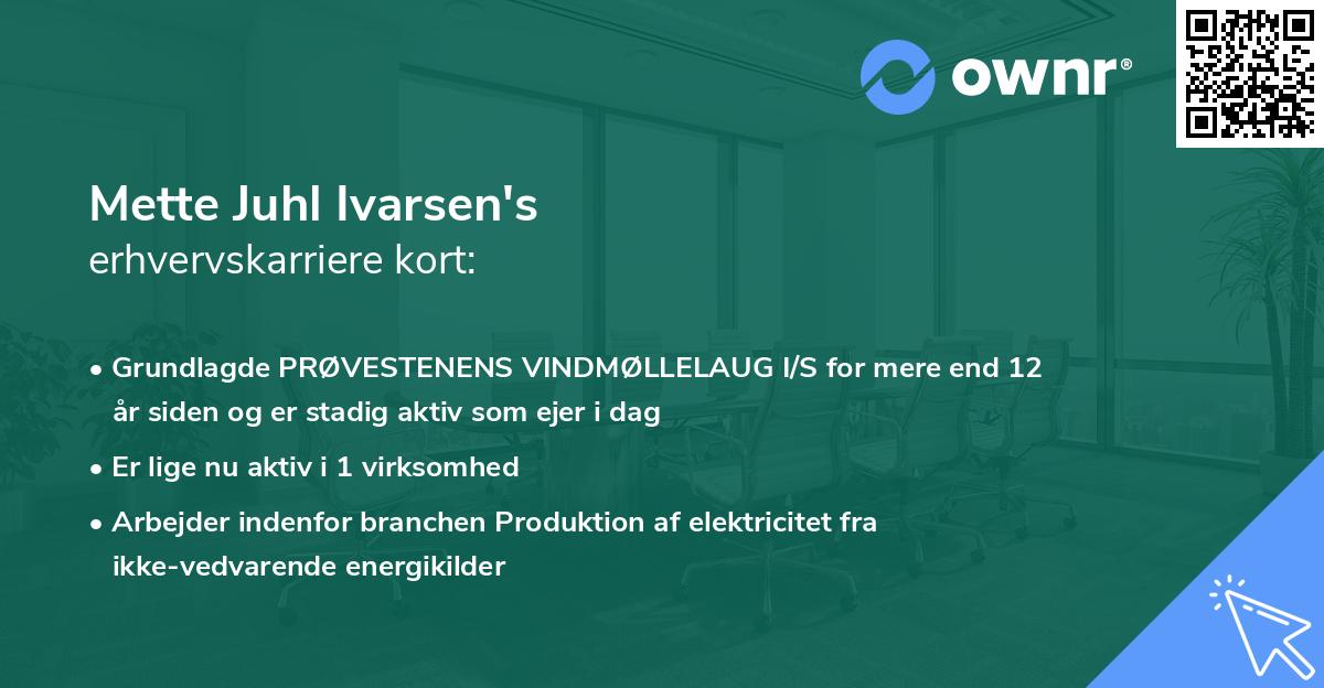 Mette Juhl Ivarsen's erhvervskarriere kort