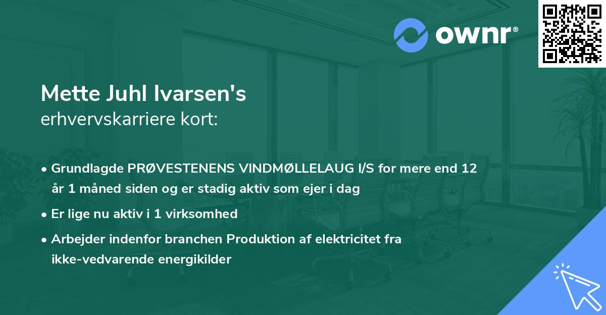 Mette Juhl Ivarsen's erhvervskarriere kort