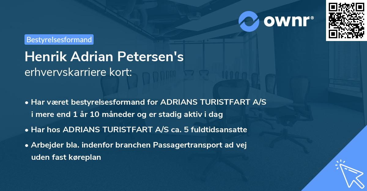 Henrik Adrian Petersen's erhvervskarriere kort