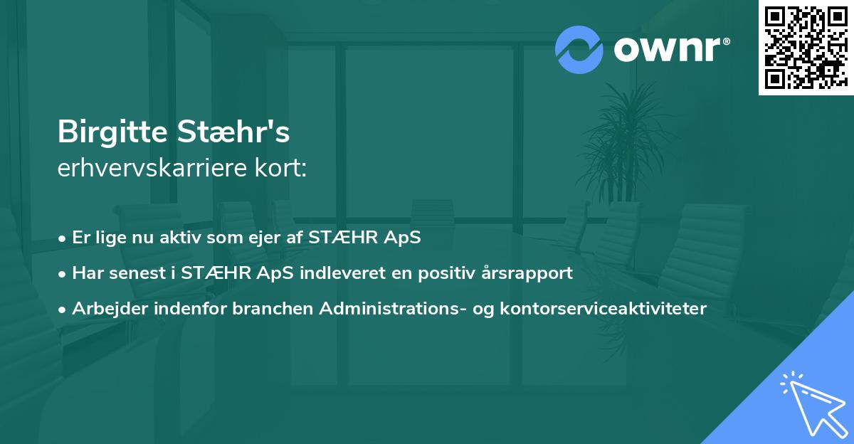 Birgitte Stæhr's erhvervskarriere kort