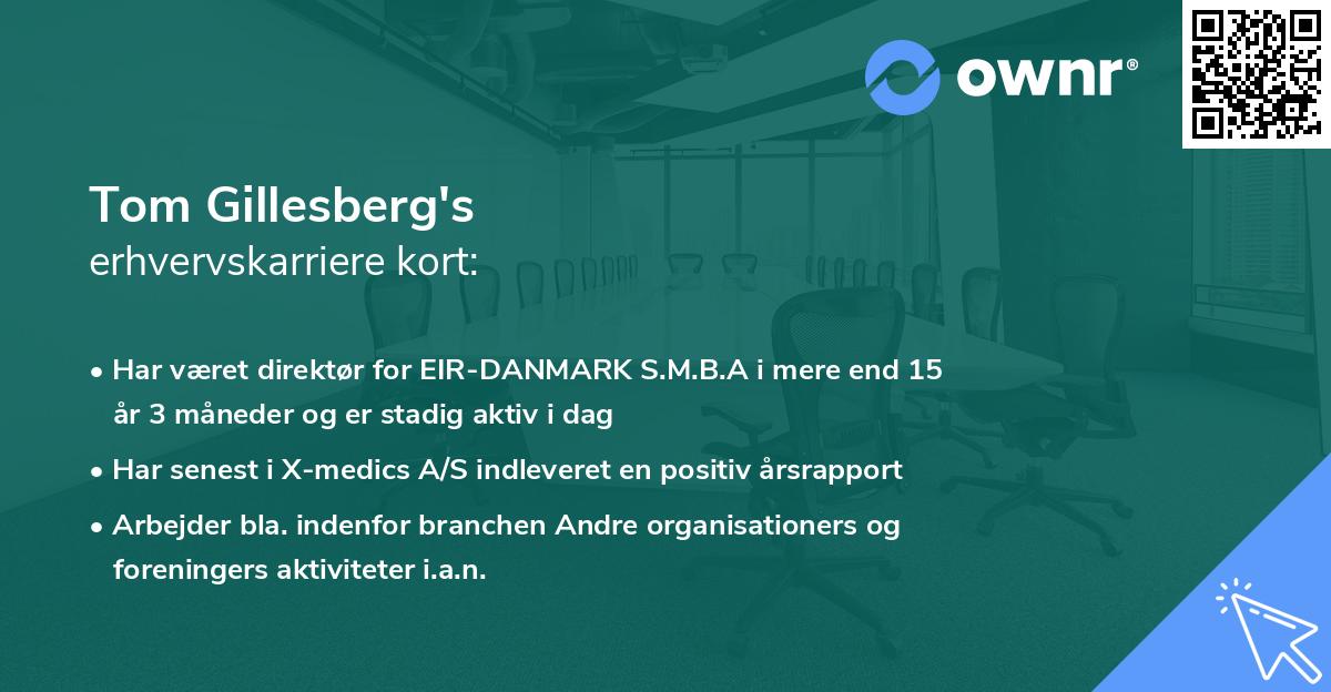 Tom Gillesberg's erhvervskarriere kort