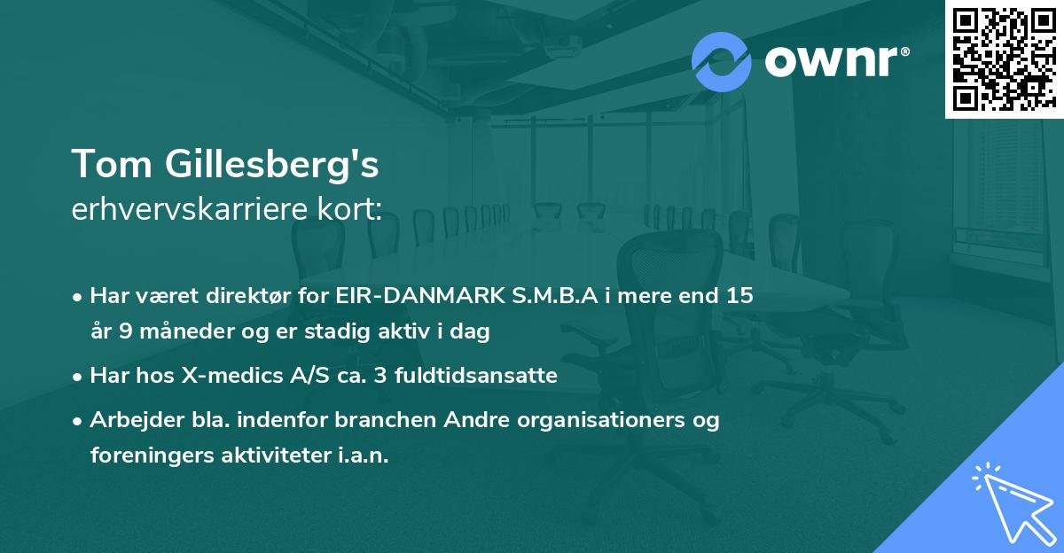 Tom Gillesberg's erhvervskarriere kort