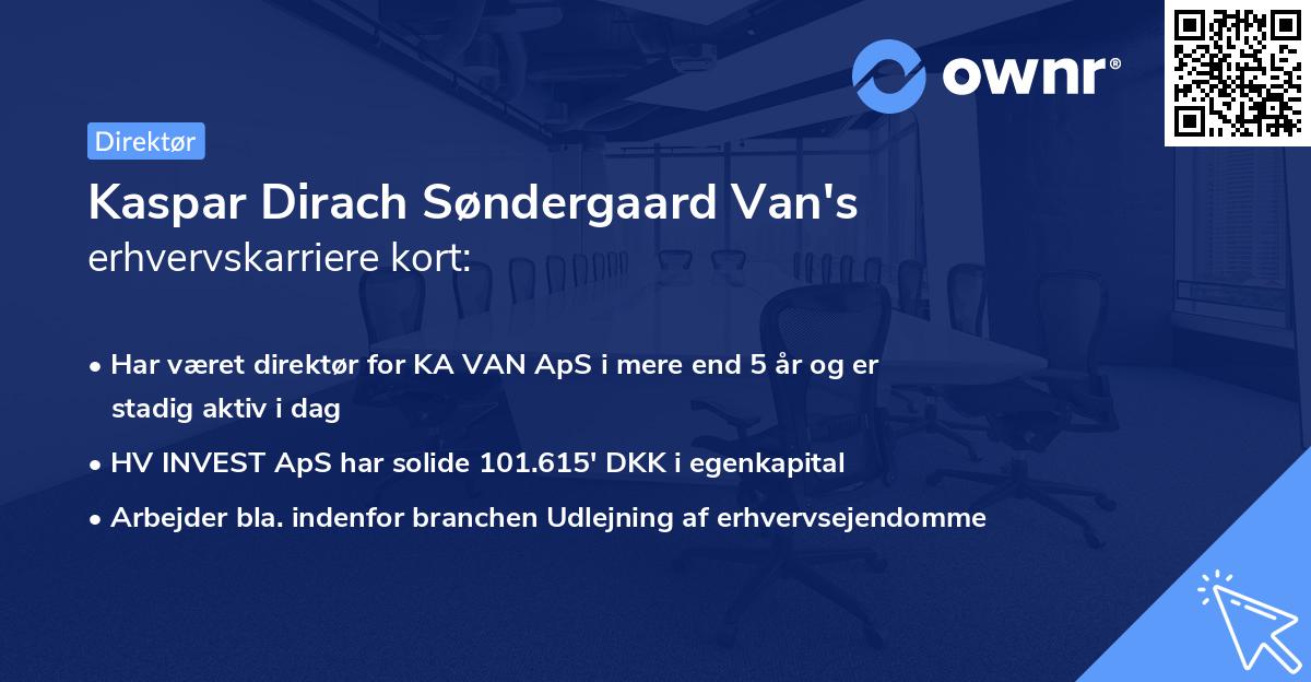 Kaspar Dirach Søndergaard Van's erhvervskarriere kort