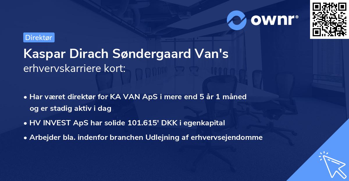 Kaspar Dirach Søndergaard Van's erhvervskarriere kort