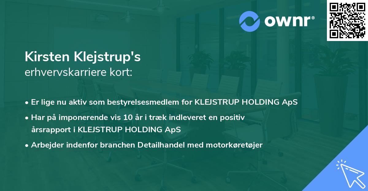 Kirsten Klejstrup's erhvervskarriere kort