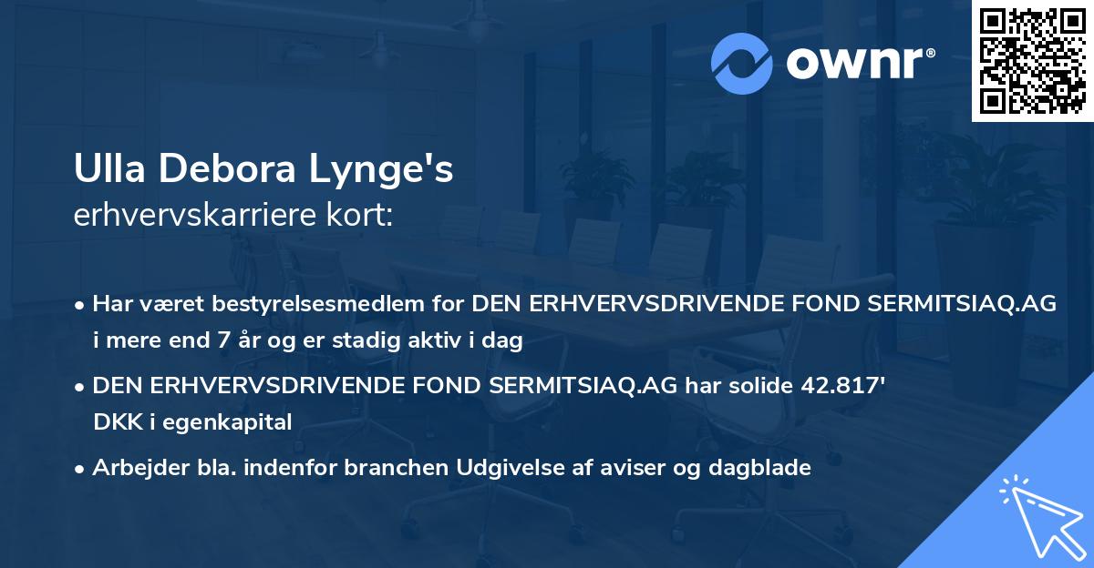 Ulla Debora Lynge's erhvervskarriere kort