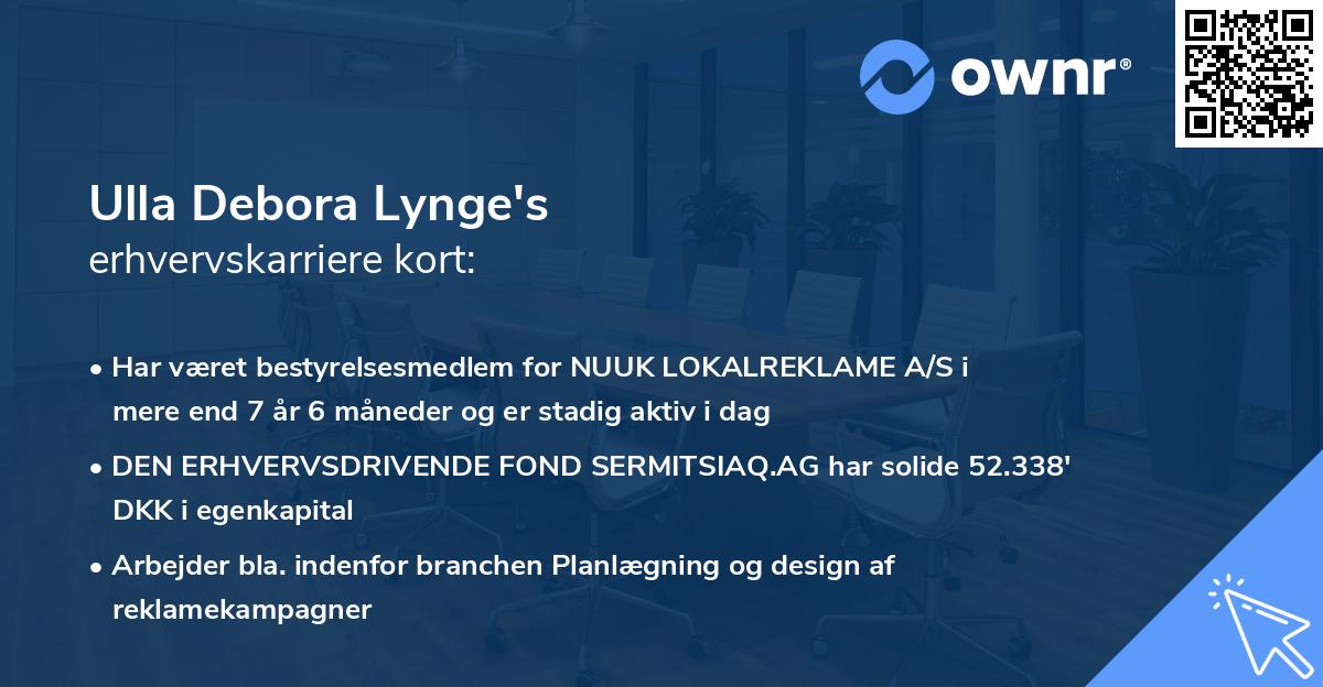 Ulla Debora Lynge's erhvervskarriere kort
