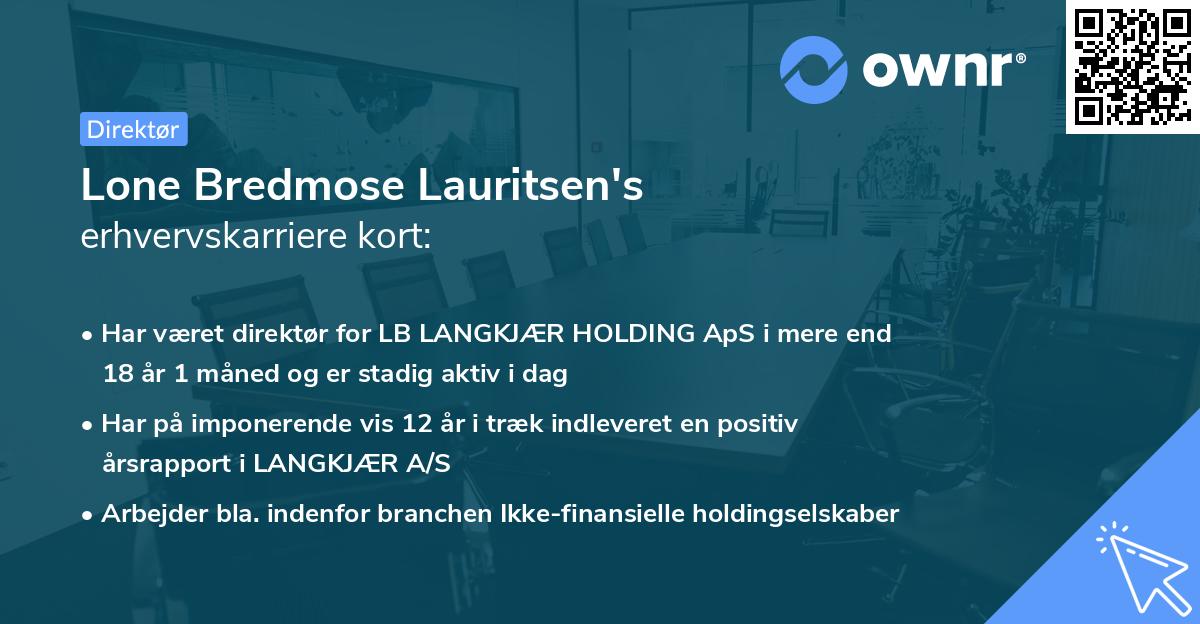 Lone Bredmose Lauritsen's erhvervskarriere kort