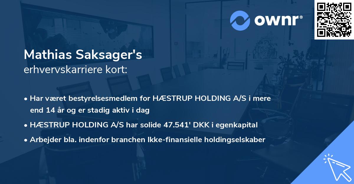 Mathias Saksager's erhvervskarriere kort