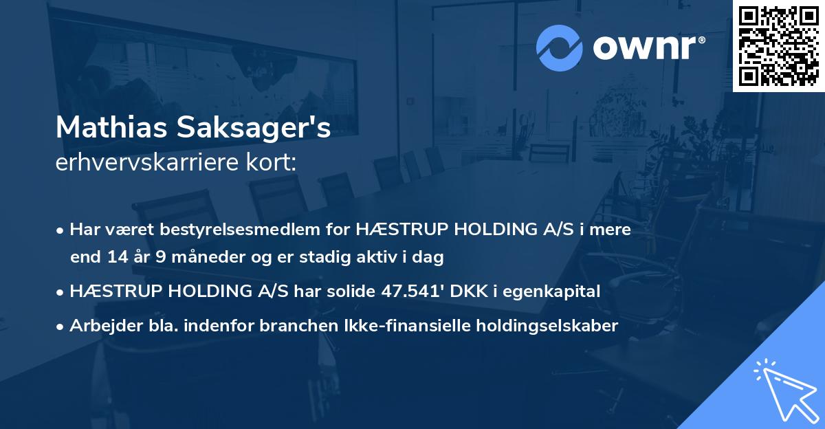 Mathias Saksager's erhvervskarriere kort