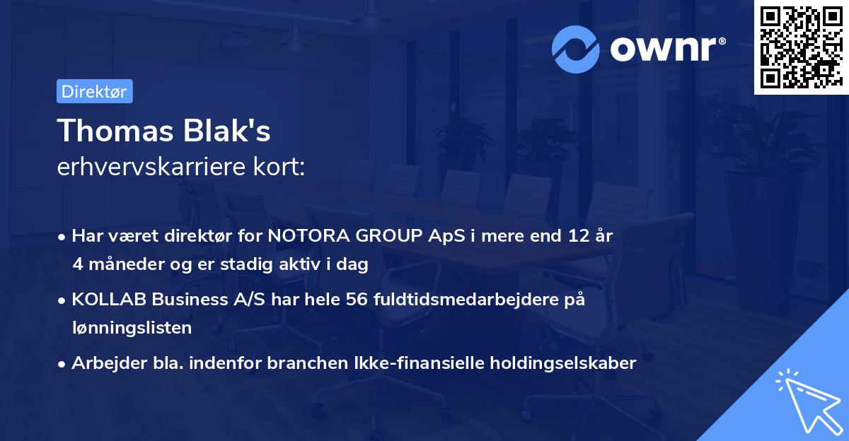 Thomas Blak's erhvervskarriere kort