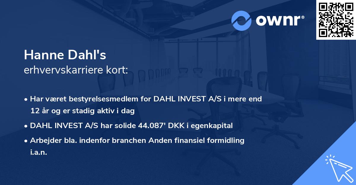 Hanne Dahl's erhvervskarriere kort